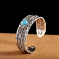 Turquoise Feather Silver Open Cuff Bracelet