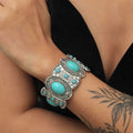 Wide Dual Oval Turquoise Silver Cuff Bracelet