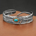 Antiqued Silver Feather Turquoise Cuff Bracelet
