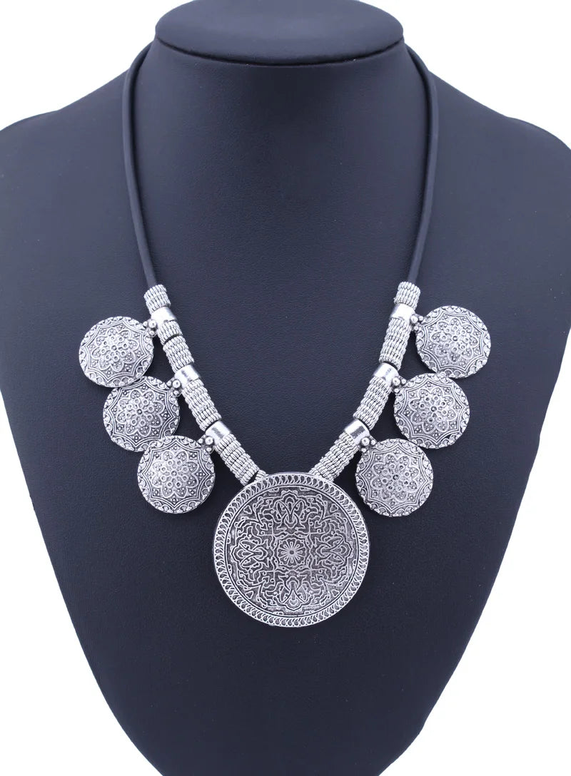 Silver Concho Medallion Cord Necklace