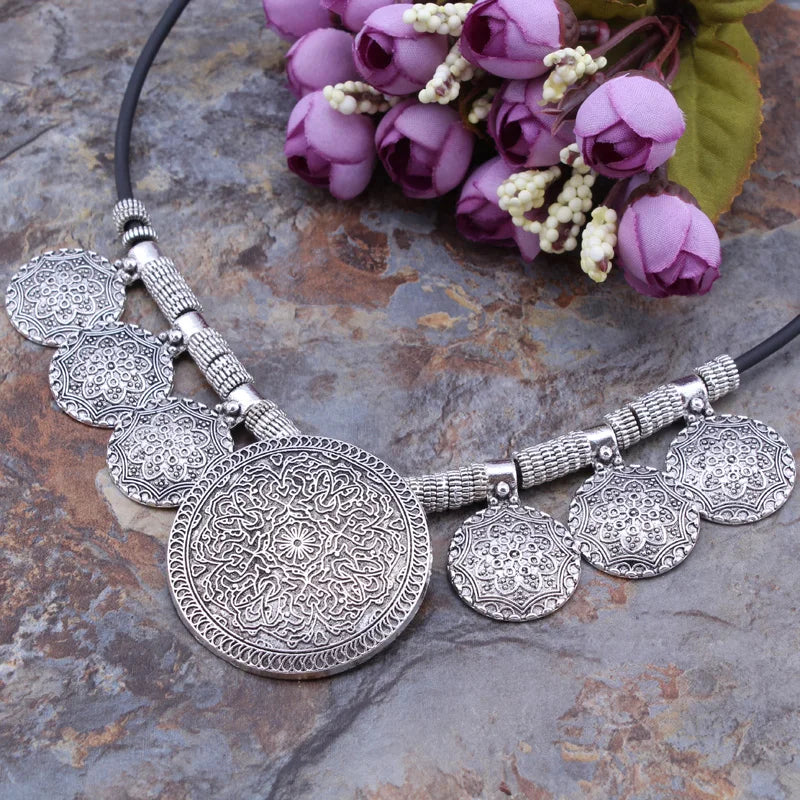 Silver Concho Medallion Cord Necklace