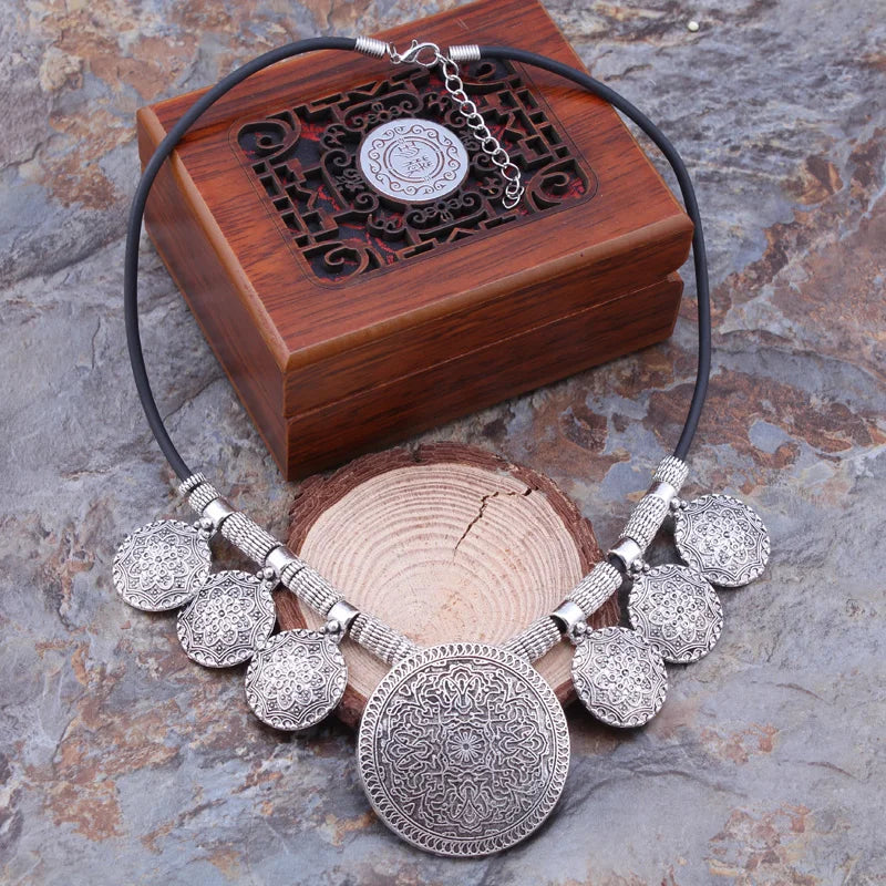 Silver Concho Medallion Cord Necklace