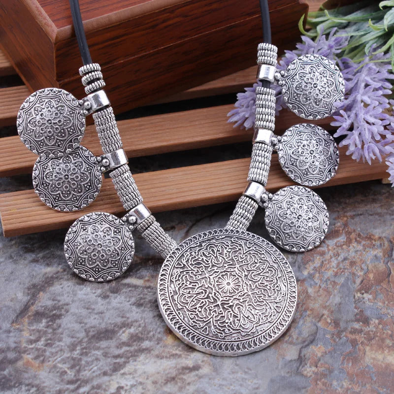 Silver Concho Medallion Cord Necklace