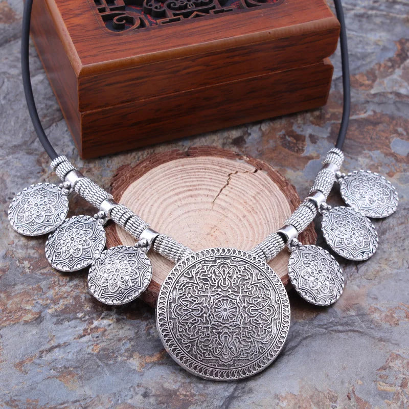 Silver Concho Medallion Cord Necklace