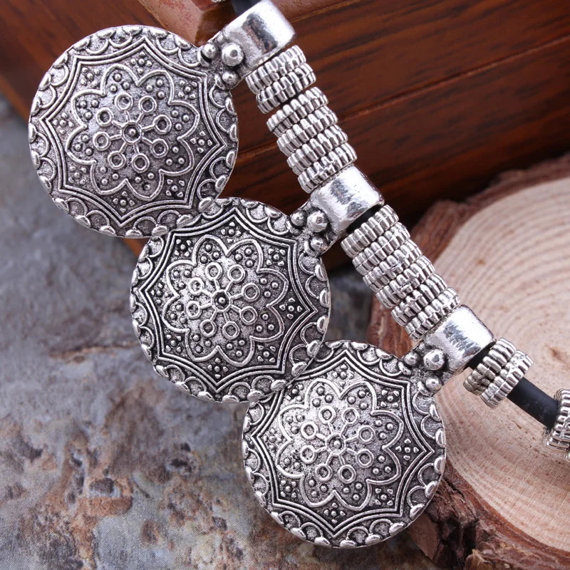 Silver Concho Medallion Cord Necklace