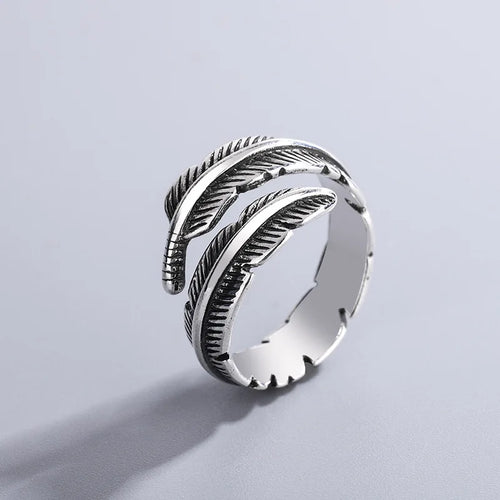 Antiqued Silver Feather Wrap Ring