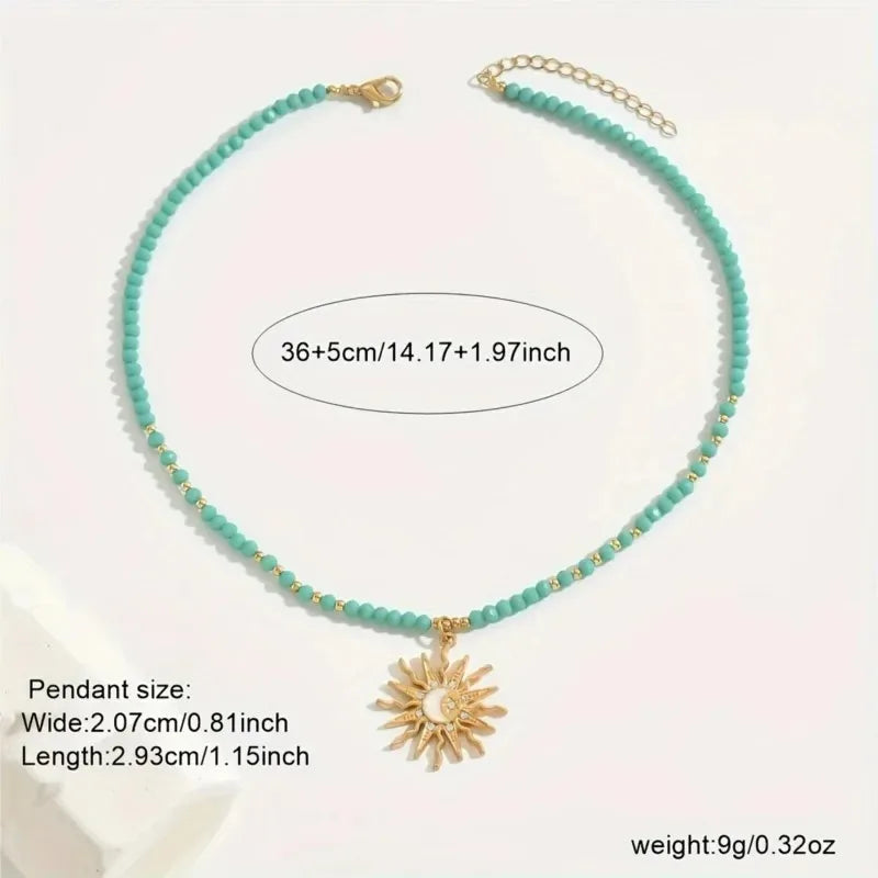 Turquoise Bead Sunburst Pendant Necklace