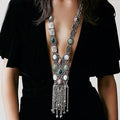 Turquoise and Coral Tassel Bib Necklace