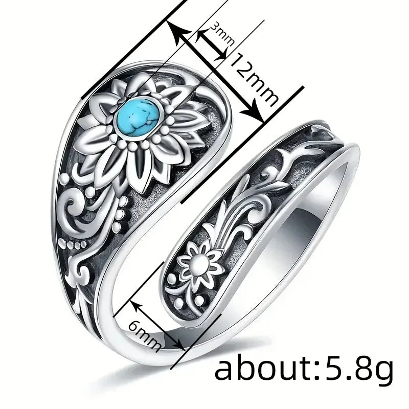 Turquoise Flower Scroll Wrap Ring