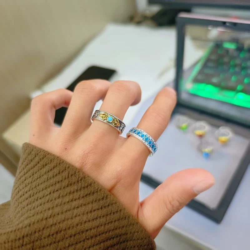 Two-Tone Turquoise Open Band Ring