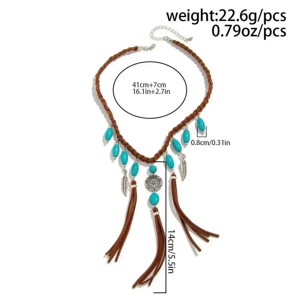 Turquoise Concho Suede Fringe Necklace