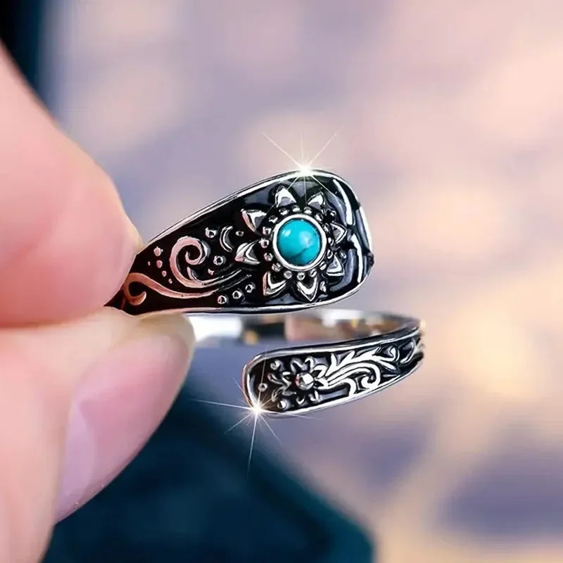 Turquoise Flower Scroll Wrap Ring