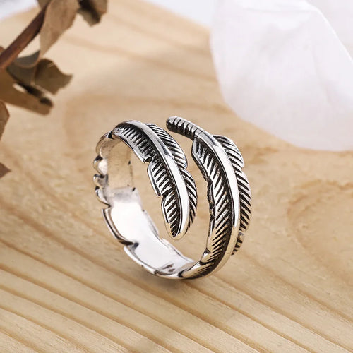 Antiqued Silver Feather Wrap Ring