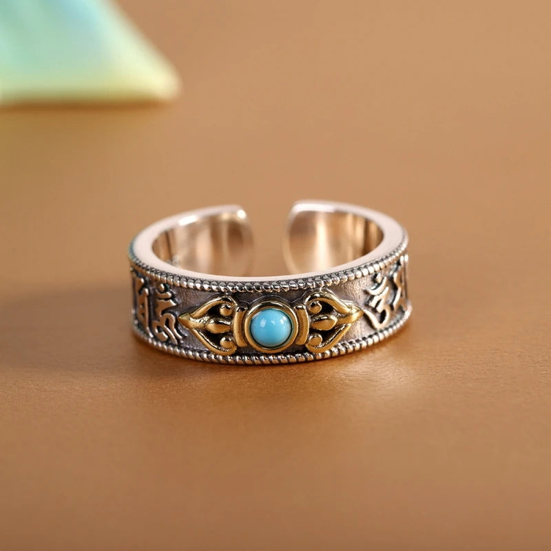 Two-Tone Turquoise Open Band Ring