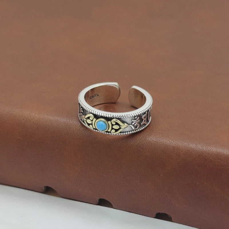 Two-Tone Turquoise Open Band Ring