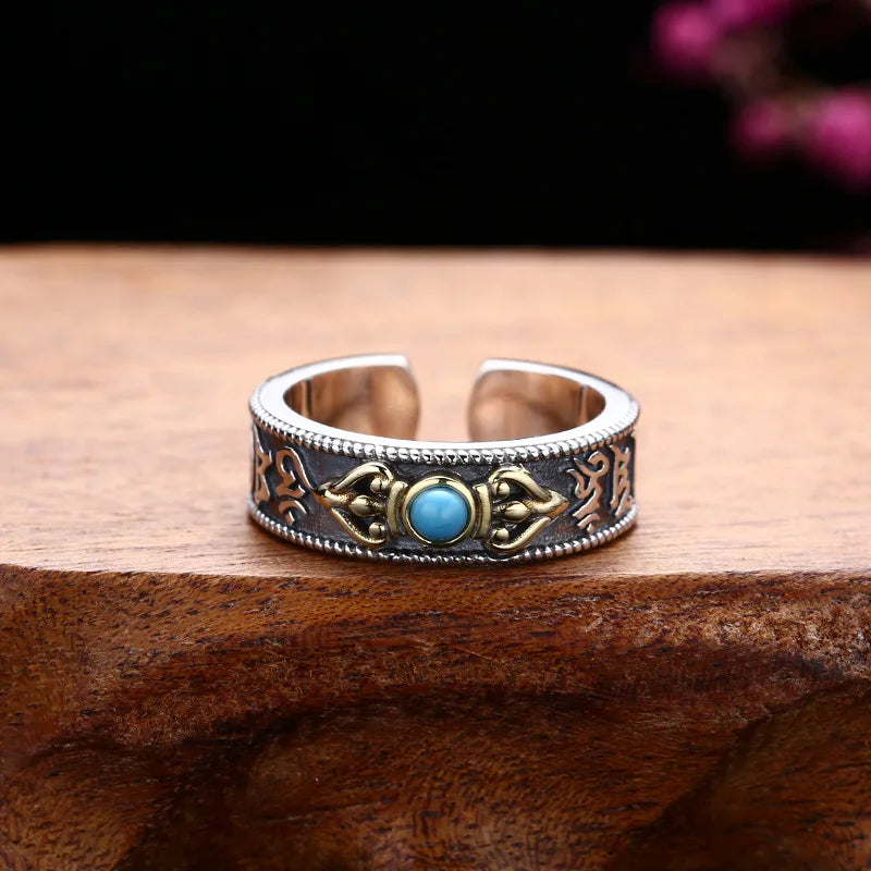 Two-Tone Turquoise Open Band Ring