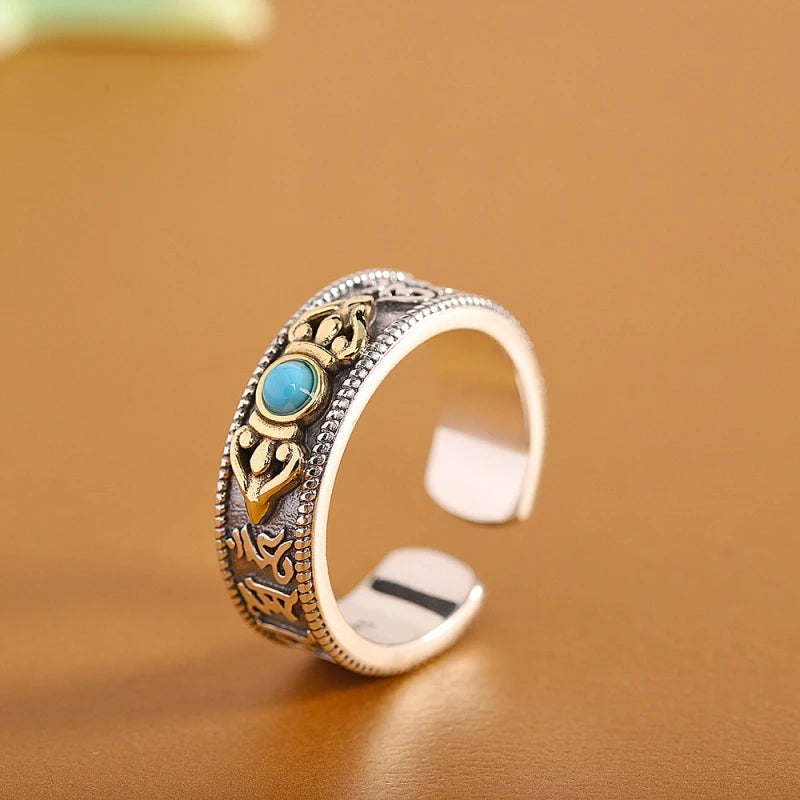 Two-Tone Turquoise Open Band Ring