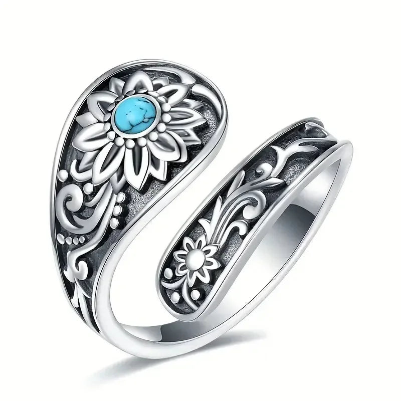 Turquoise Flower Scroll Wrap Ring