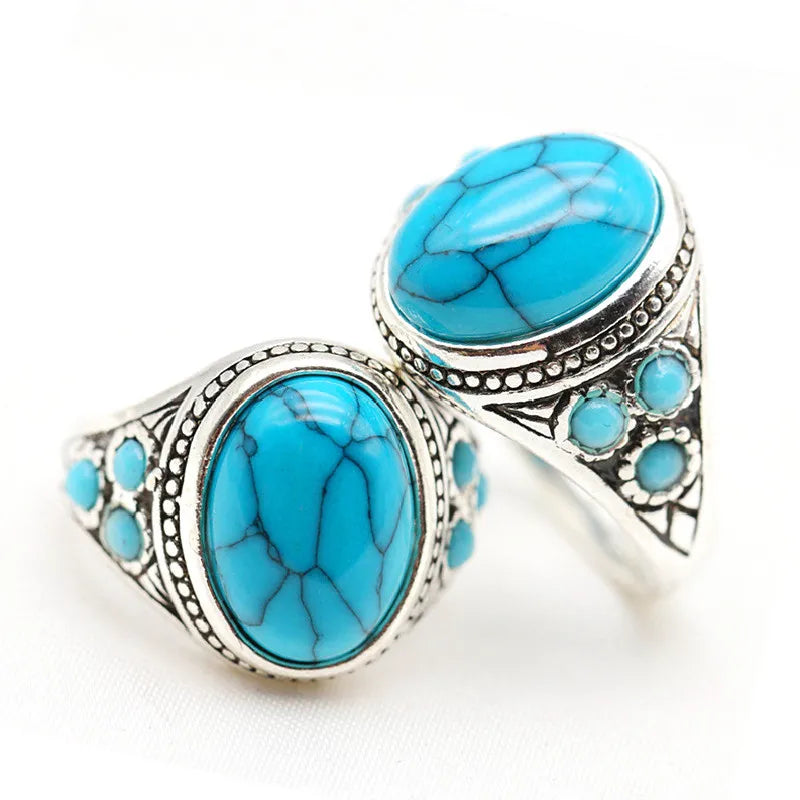 Oval Turquoise Antiqued Silver Statement Ring
